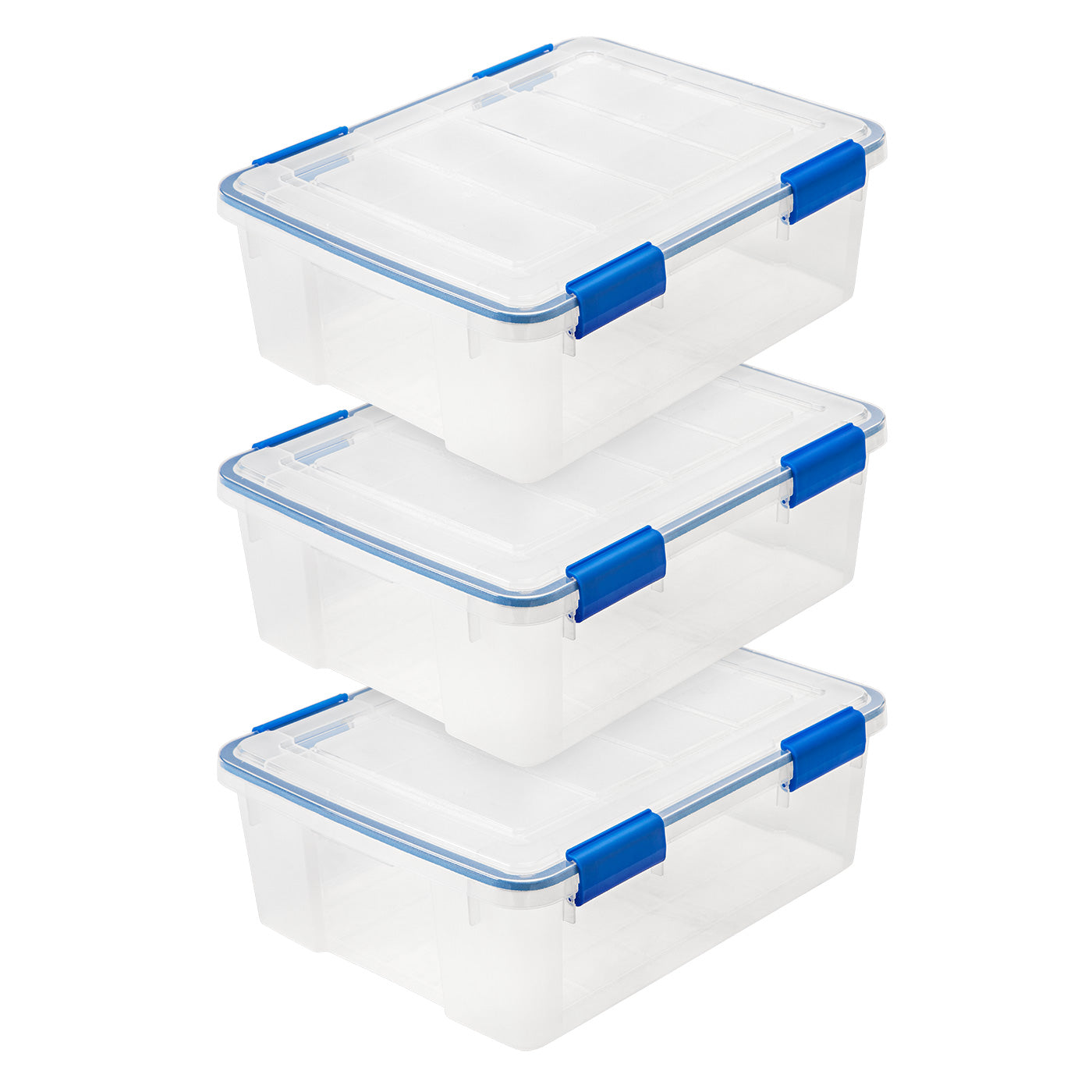 26.5 Quart WEATHERTIGHT Multi-Purpose Storage Box, Clear with Blue Buckles, 3 Pack - IRIS USA, Inc.
