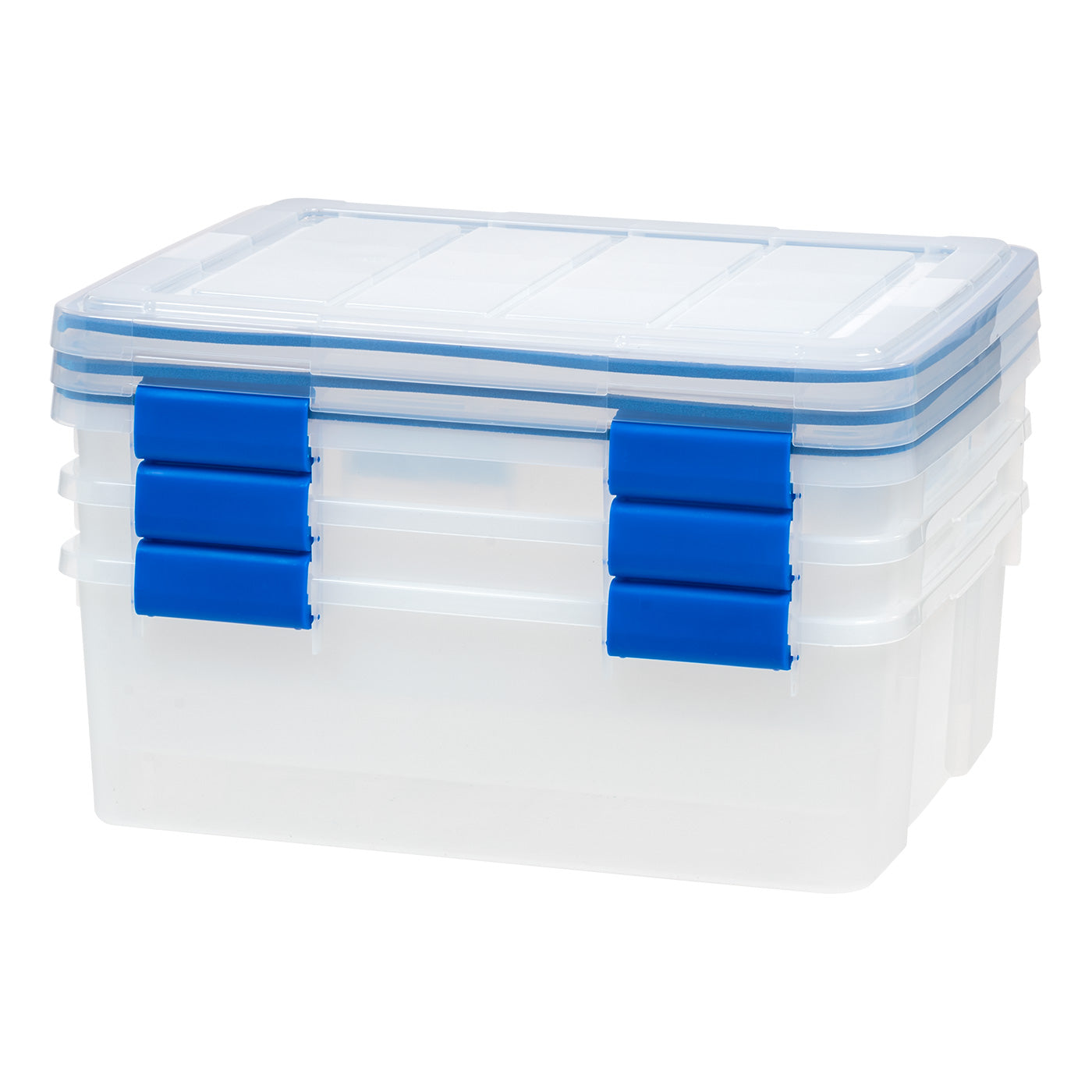 26.5 Quart WEATHERTIGHT Multi-Purpose Storage Box, Clear with Blue Buckles, 3 Pack - IRIS USA, Inc.