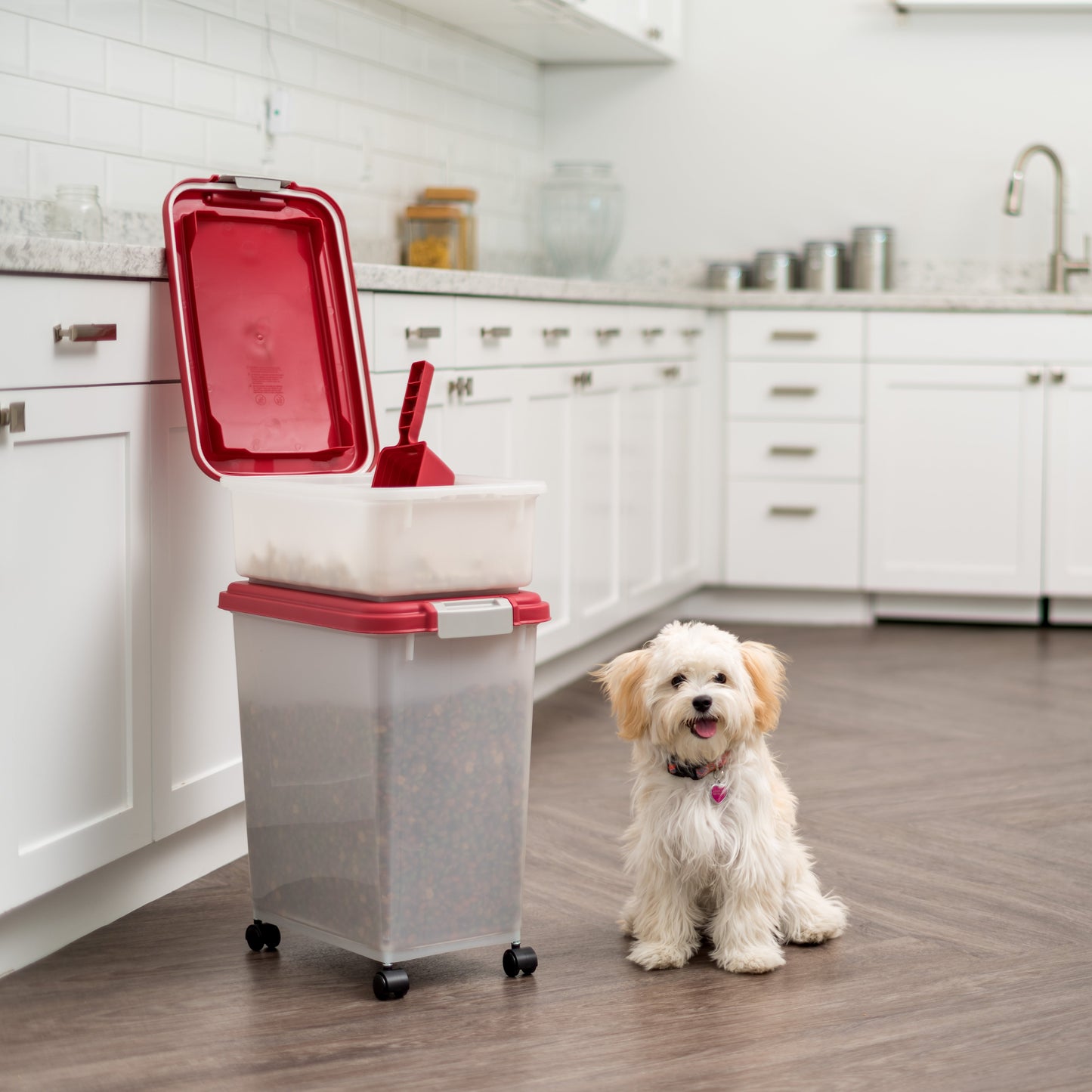 3-Piece Airtight Pet Food Container Combo, Red/Pearl - IRIS USA, Inc.