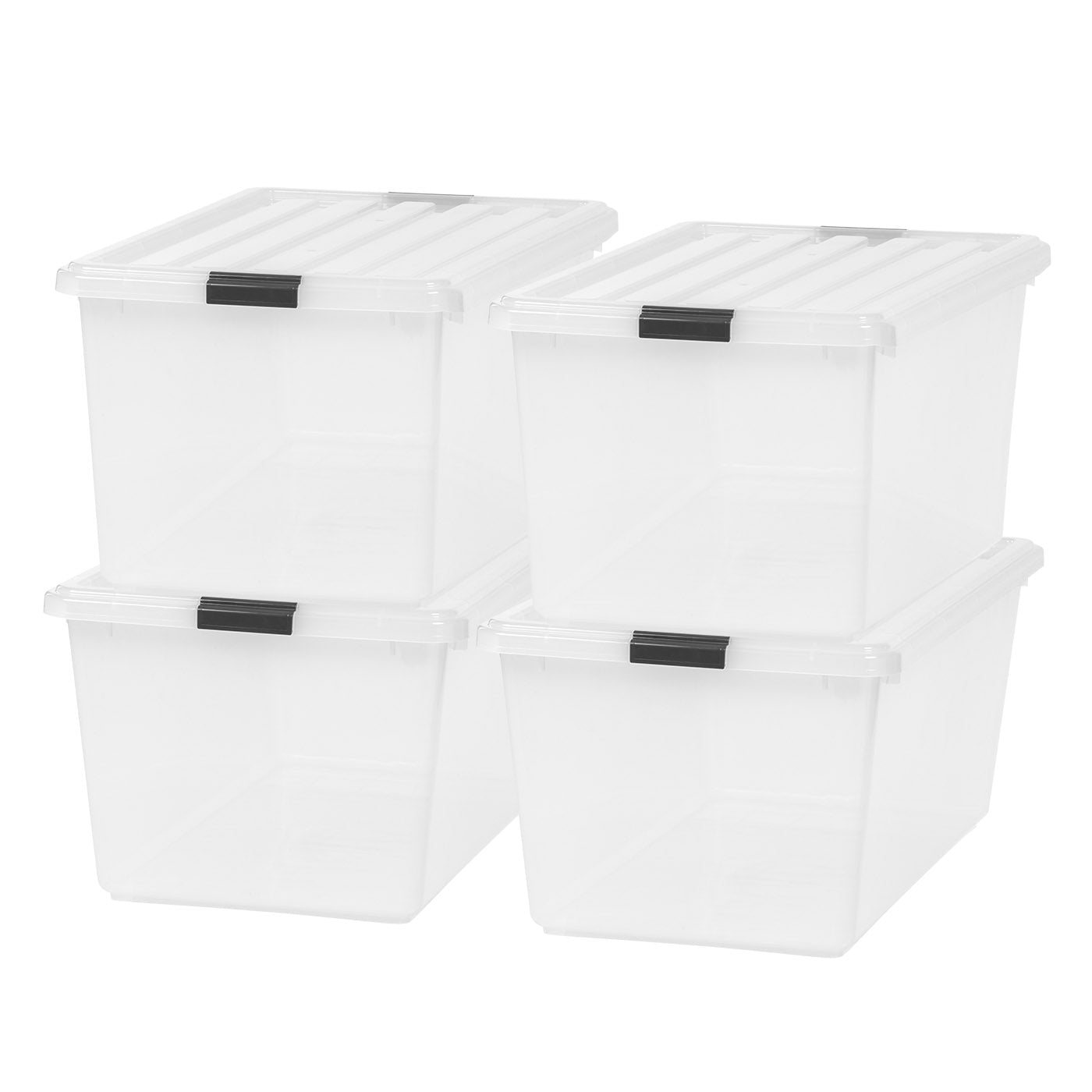 IRIS USA 91 Quart Large Storage Bin Utility Tote Organizing Container Box with Buckle Down Lid for Clothes Storage, 4 Pack, Clear - IRIS USA, Inc.