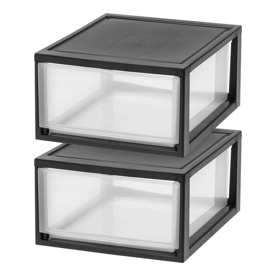 IRIS USA MSD-3 Compact Stacking, Stackable Plastic Drawer Unit, 29.5 Quart, Black, 2 Count - IRIS USA, Inc.