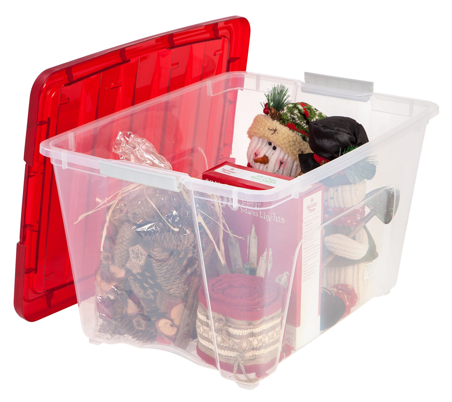 54 Qt. Stackable Holiday Storage Bin with Lid - 4 pack -, Clear/Red - IRIS USA, Inc.