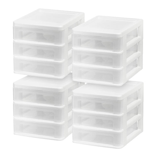 Compact Desktop 3-Drawer System, 4 Pack, White - IRIS USA, Inc.