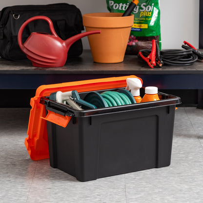 5 Gallon Store-It-All Tote, 3 Pack, Black bottom with Orange lid and buckles - IRIS USA, Inc.