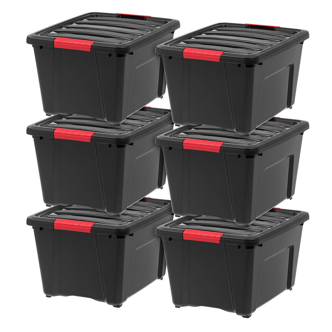 Stack & Pull™ Storage Box - 32 QT, 6 Pack, Black - IRIS USA, Inc.