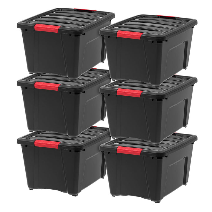 Stack & Pull™ Storage Box - 32 QT, 6 Pack, Black - IRIS USA, Inc.