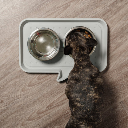 Small "FEED ME" Feeding Mat for Dog or Cat, Light Gray - IRIS USA, Inc.