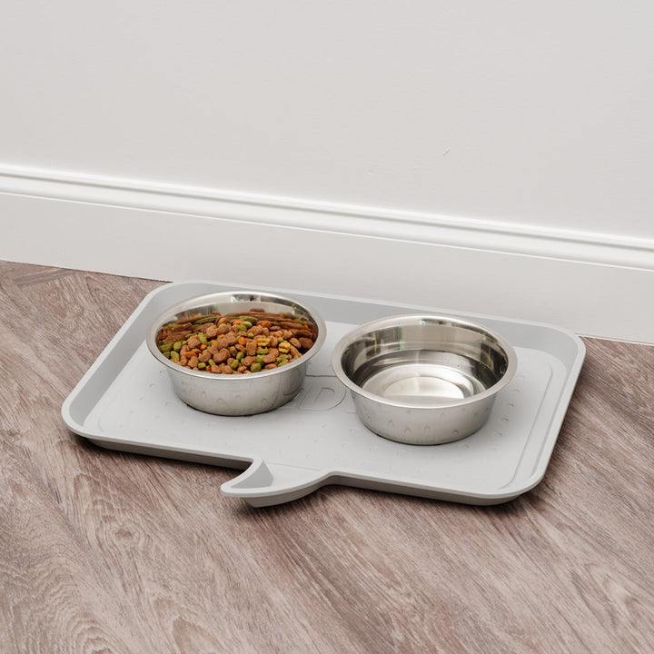 Small "FEED ME" Feeding Mat for Dog or Cat, Light Gray - IRIS USA, Inc.