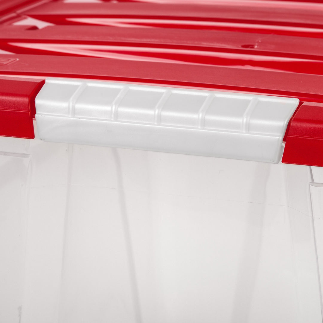 54 Qt. Stackable Holiday Storage Bin with Lid - 4 pack -, Clear/Red - IRIS USA, Inc.